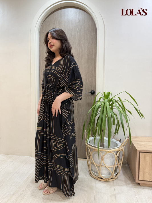 Rowena Dress (Black Geometric)