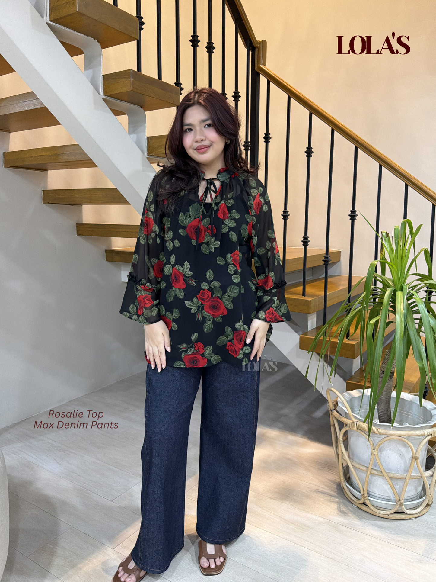 Rosalie Top (Black Roses)