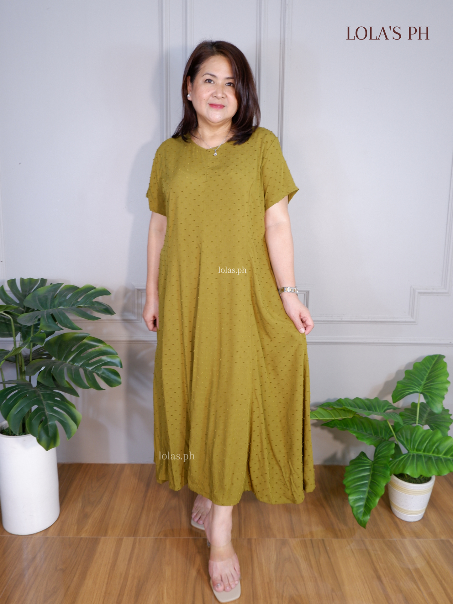 Kathleen Dress (Olive Swissdot)