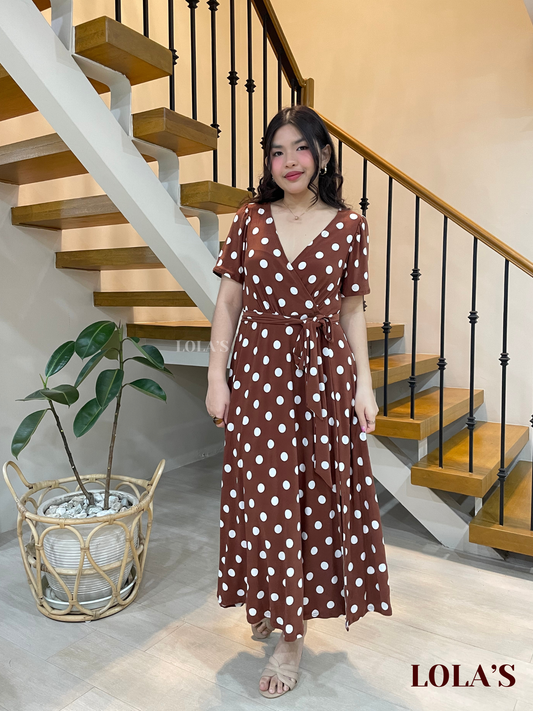 Celestine Dress (Brown Polka)
