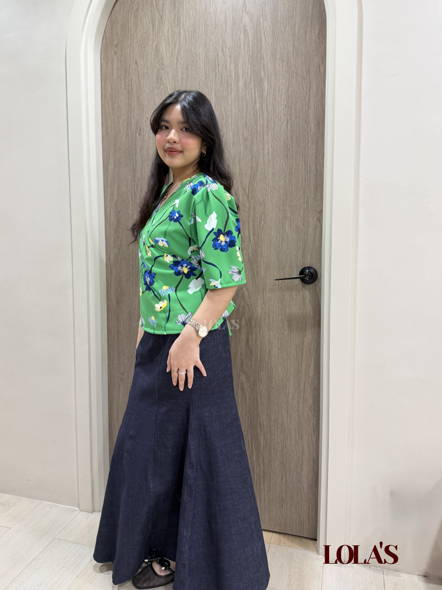 Maria Clara Top (Green Gerbera)