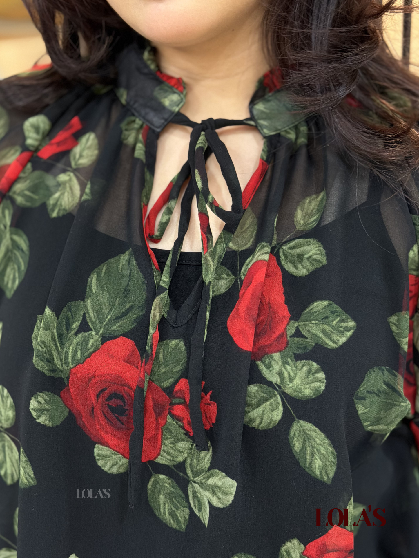 Rosalie Top (Black Roses)