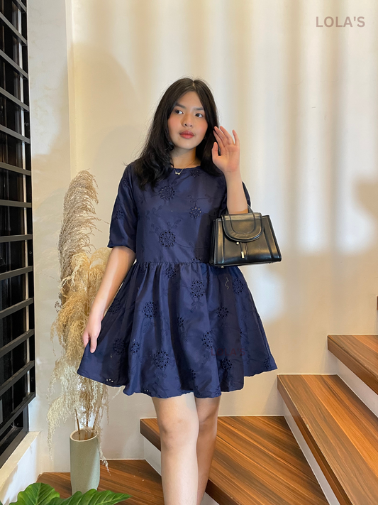 Andrea Dress (Navy Blue Eyelet)