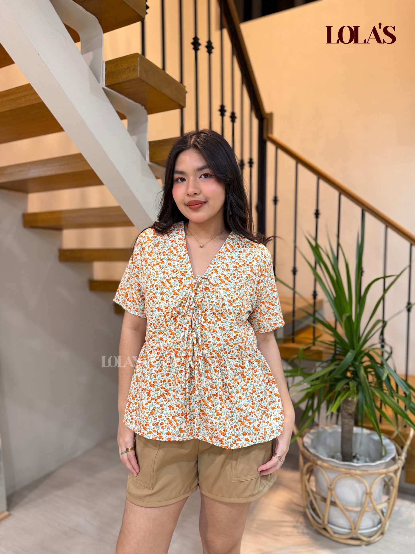BIEN COORDS (Orange Tulips + Mocha Shorts)