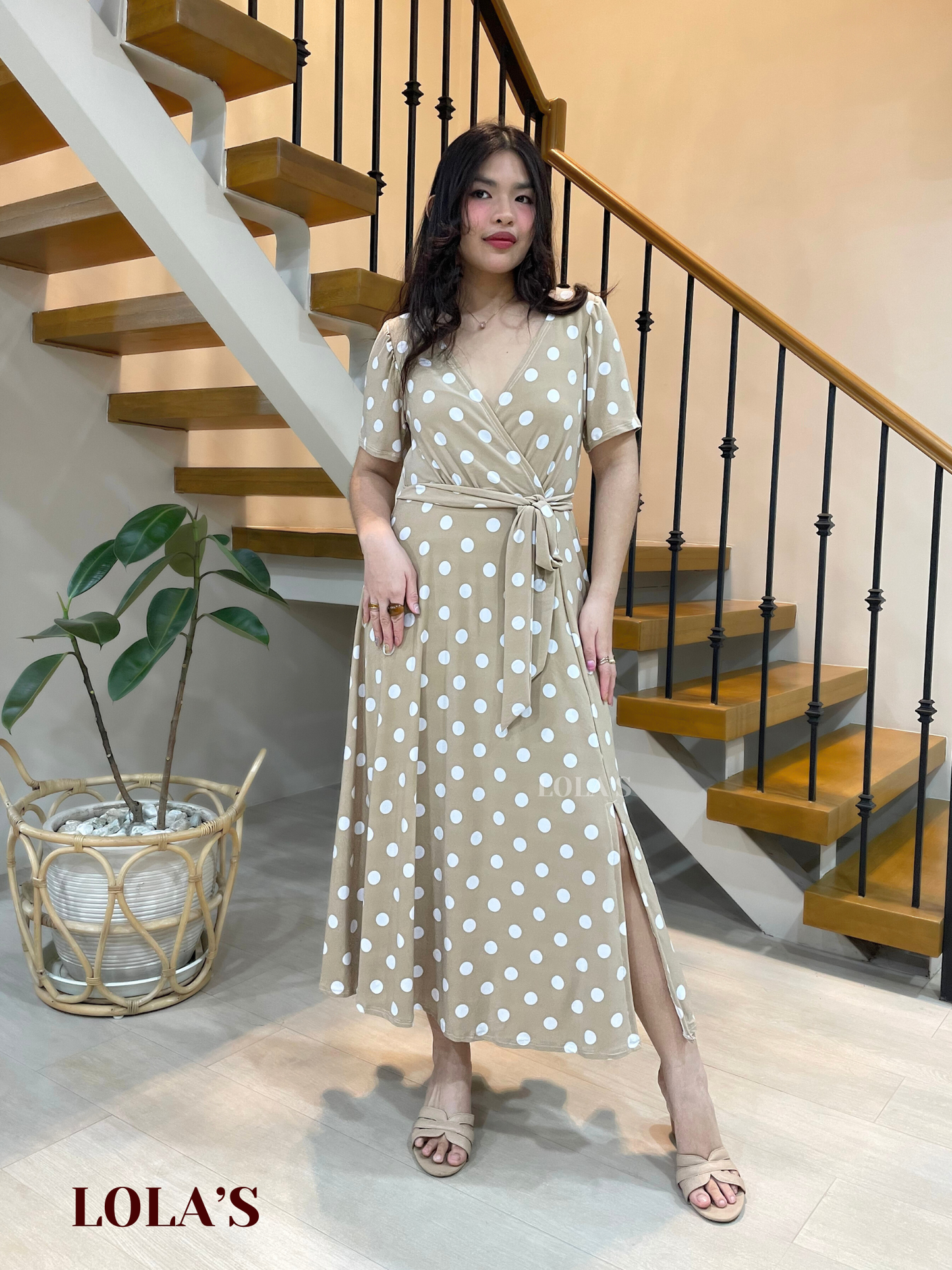 Celestine Dress (Mocha Polka)
