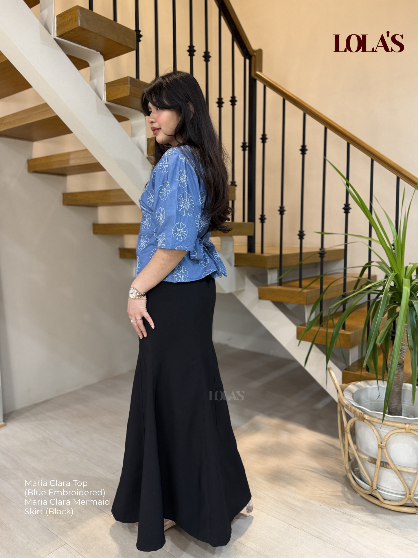 Maria Clara Top (Blue Embroidered)