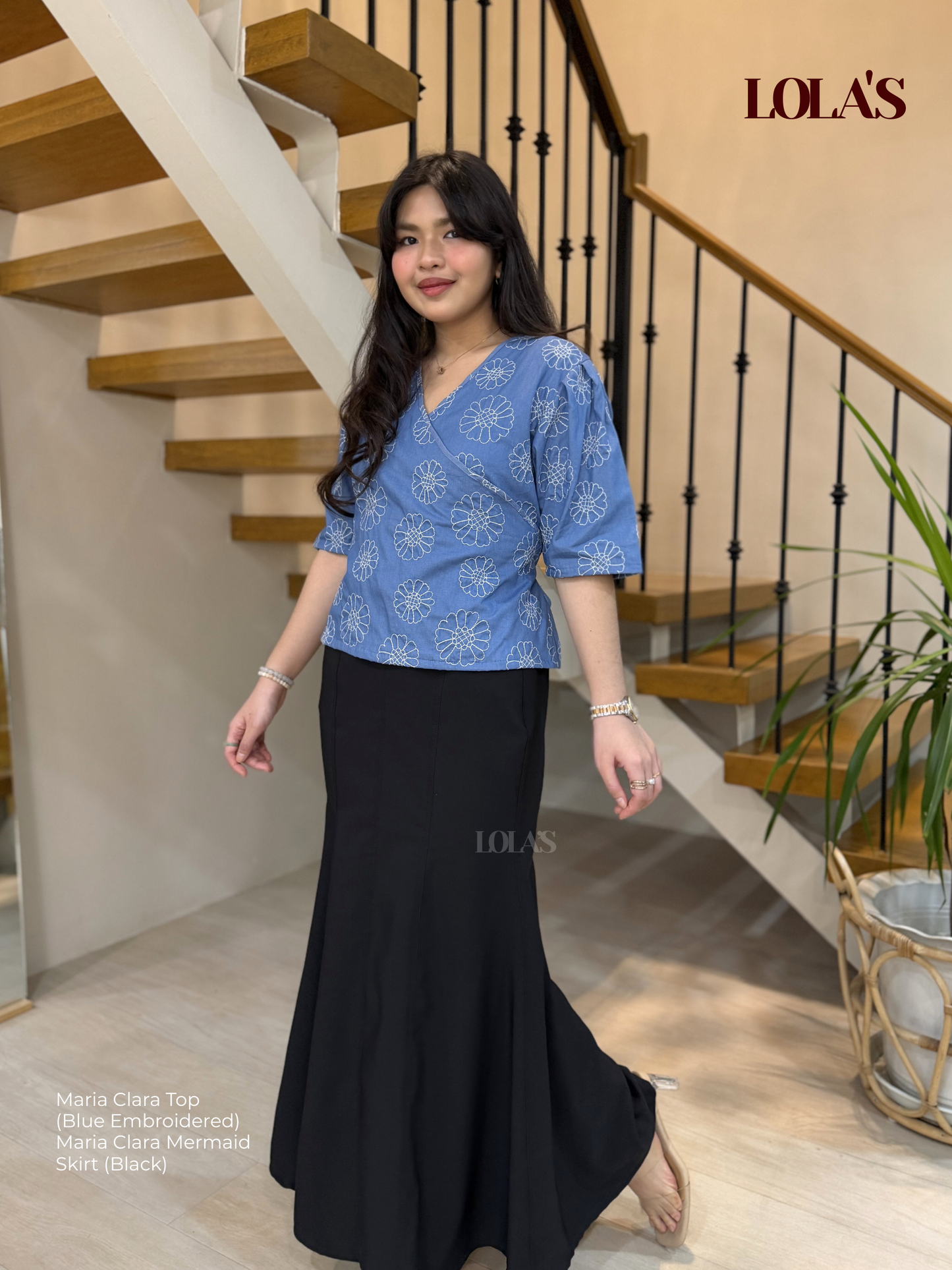 Maria Clara Top (Blue Embroidered)