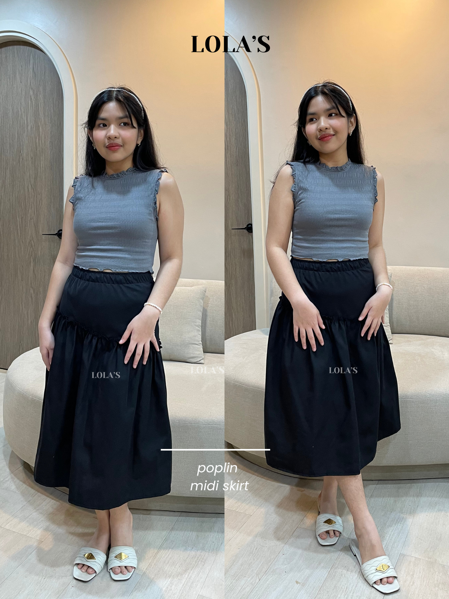 Poplin Midi Skirt (Black)