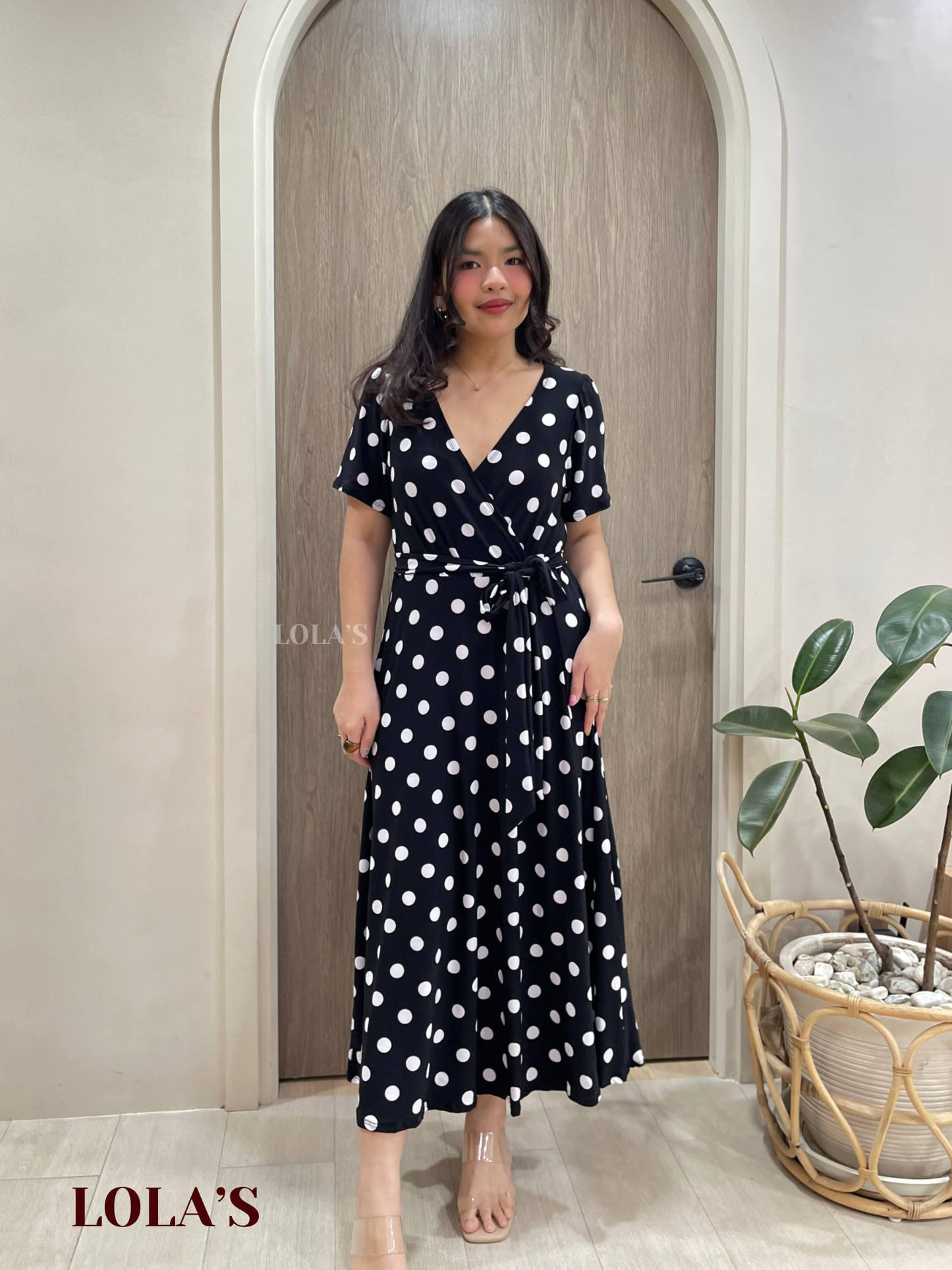 Celestine Dress (Black Polka)