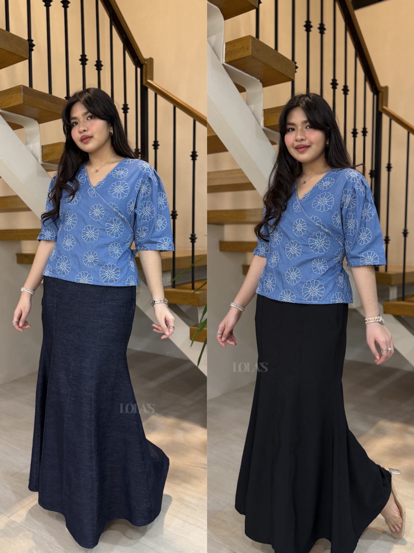 Maria Clara Top (Blue Embroidered)