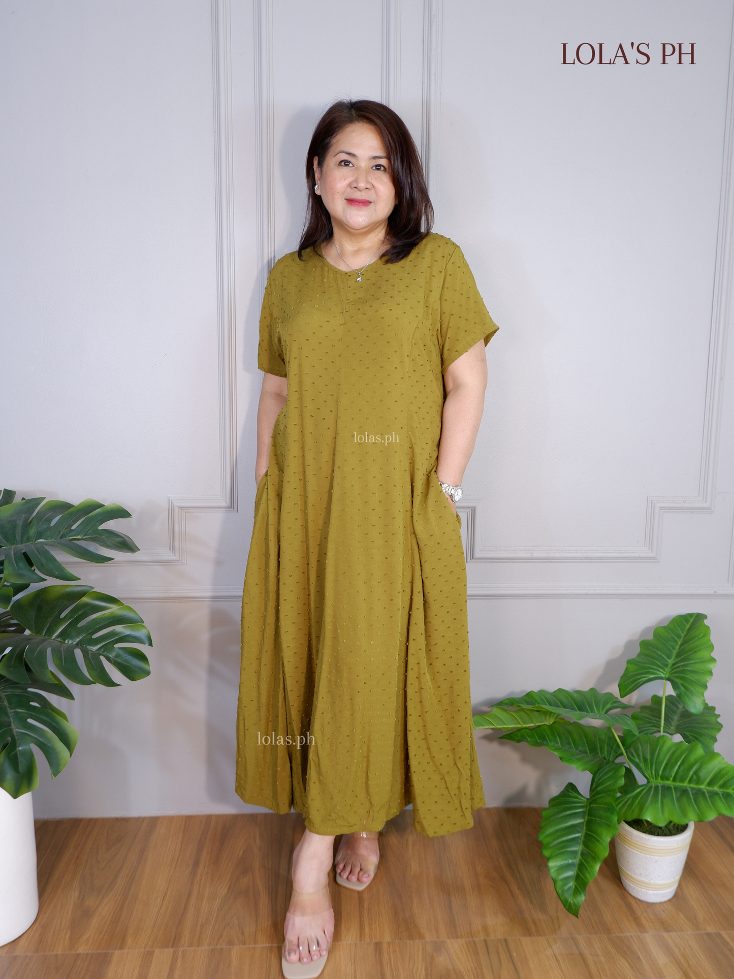 Kathleen Dress (Olive Swissdot)
