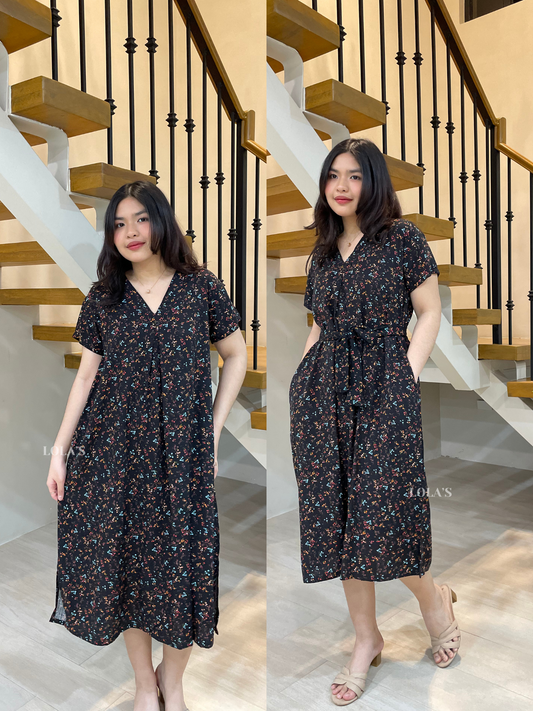 Tracy Dress (Black Blooms)