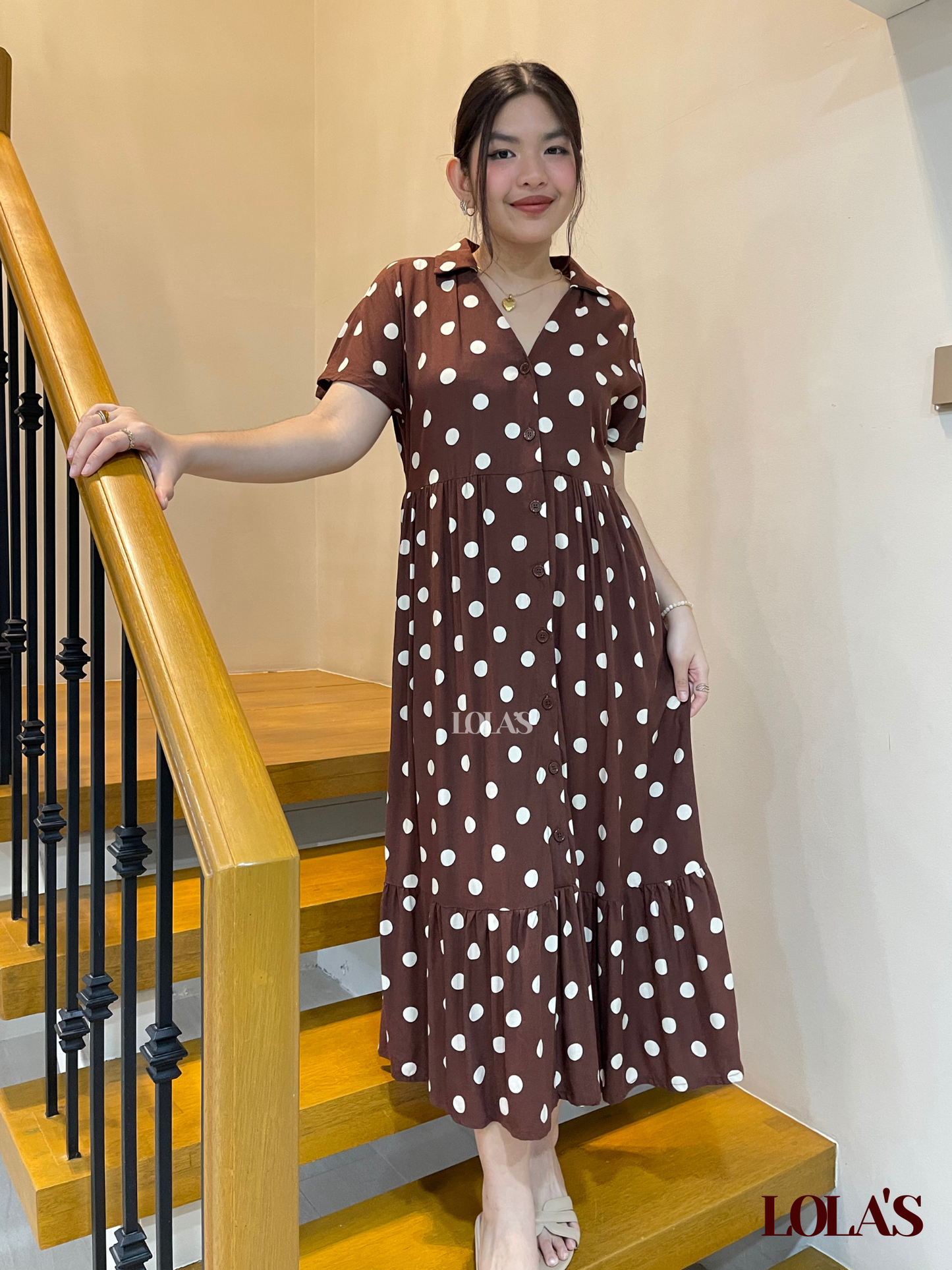 Regine Dress (Brown Polka)