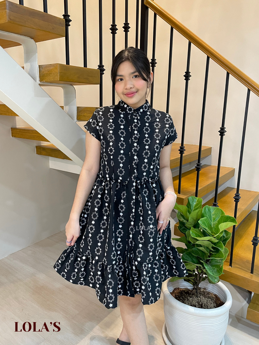 Jihyo Dress (Black Eyelet with White Embroidery)