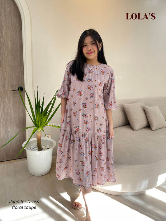 Jennifer Dress (Floral Taupe)