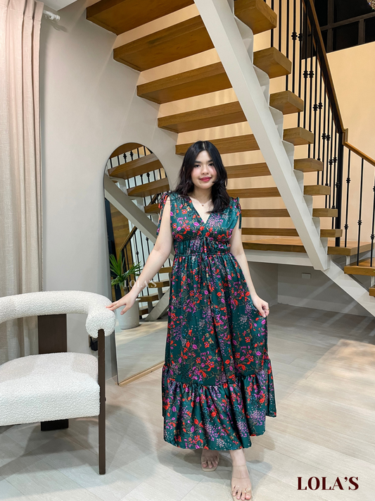 Adeline Dress (Satin Emerald Fleur)