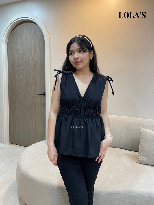 Philo Peplum Sleeveless Top (Black)