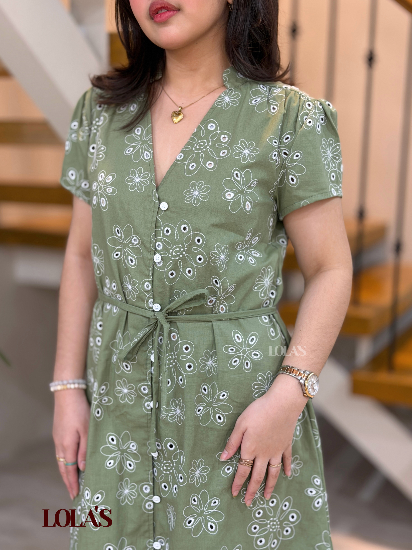 Kyle Dress (Green Embroidered)