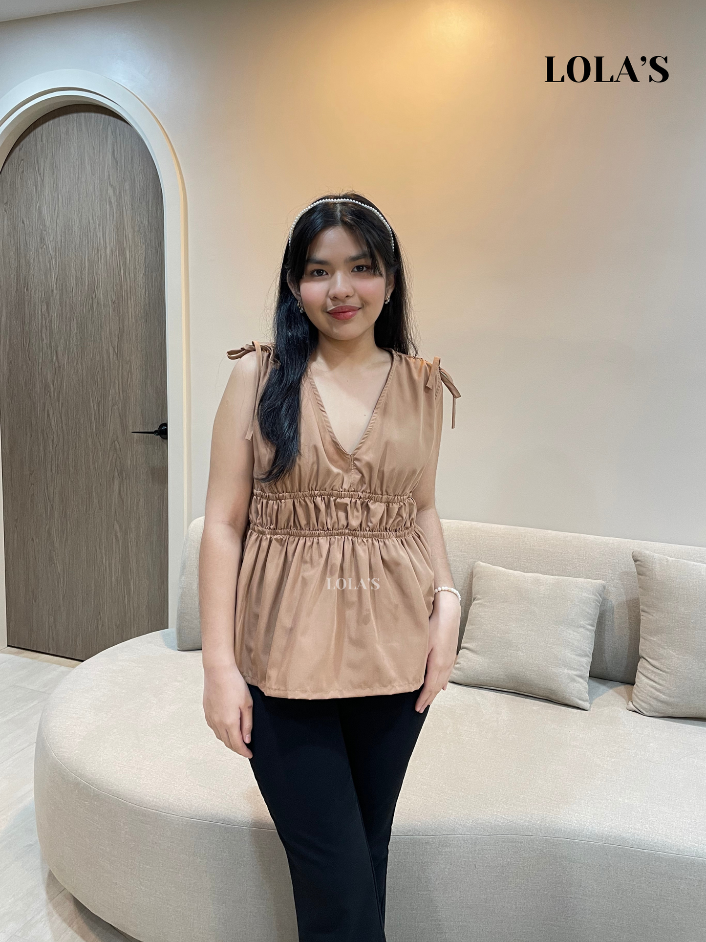 Philo Peplum Sleeveless Top (Mocha)