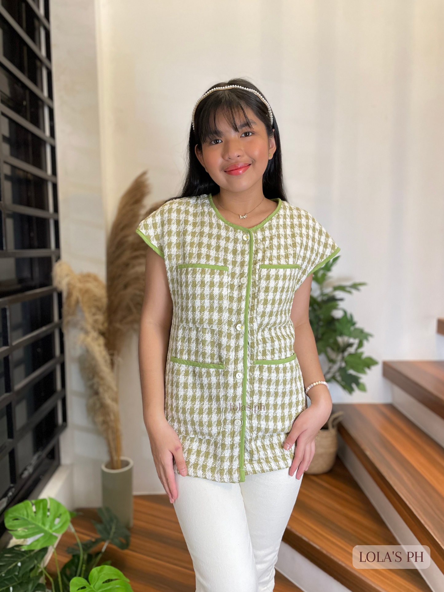 Althea Tweed Vest (Matcha)