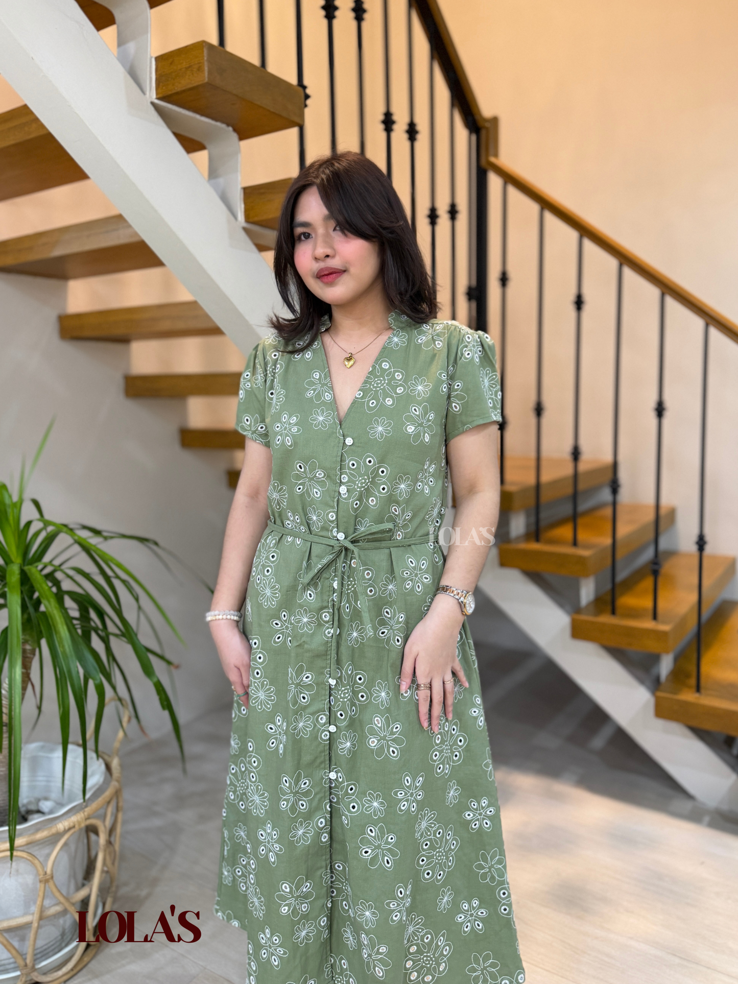 Kyle Dress (Green Embroidered)