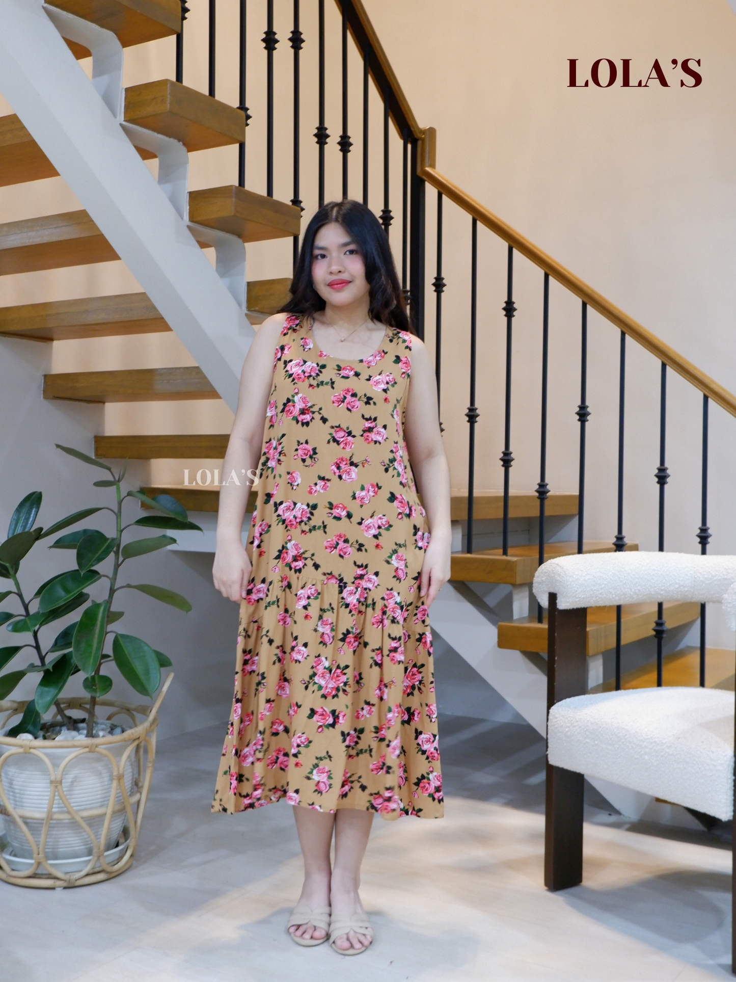 Sita Dress (Beige Roses)