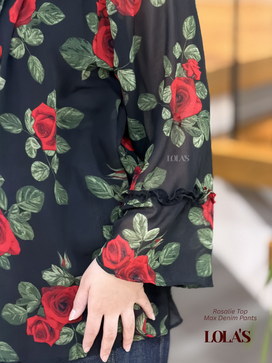 Rosalie Top (Black Roses)