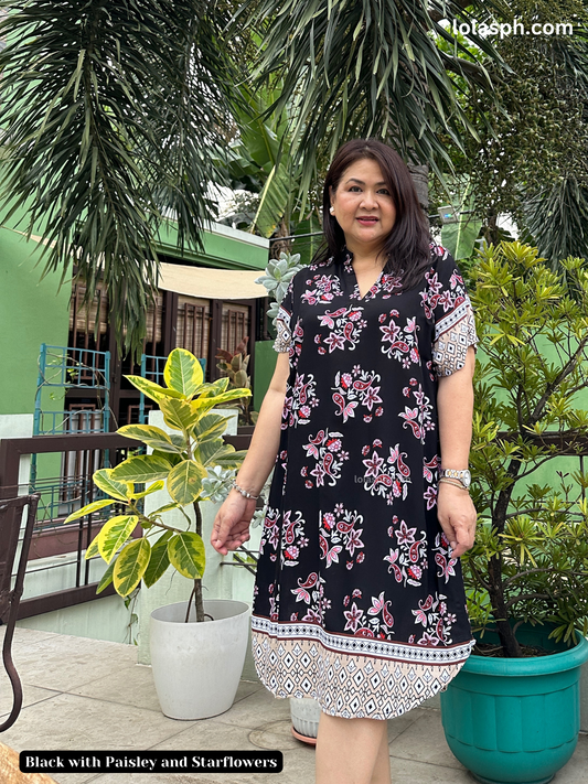 Corazon Dress (Black with Paisley and Starflowers)