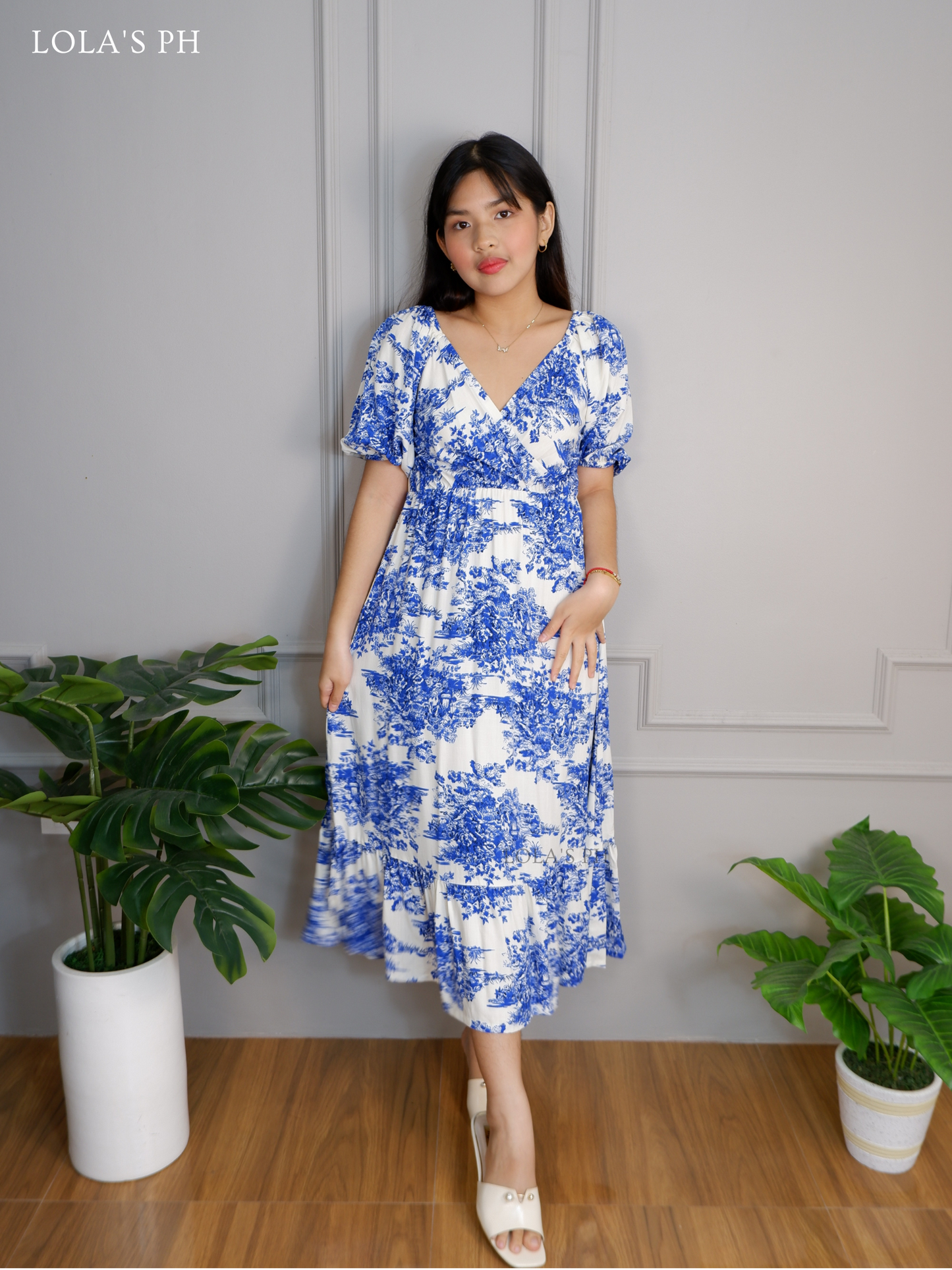 Tara Dress (Toile de Jouy Blue)